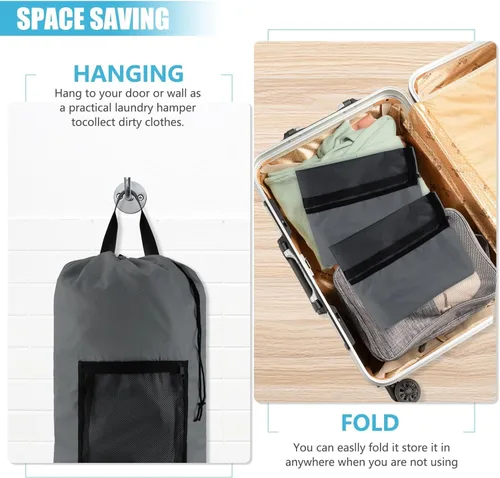 Miniatura 7 de Bolsa de lavandería con correas para el hombro y bolsillo de malla, mochila de lavandería grande portátil para lavandería universitaria, apartamento