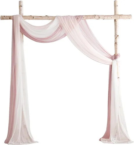 Miniatura 18 de Floroom Tela drapeada de arco de boda, 2 paneles de 19 pies, cortinas de tela de gasa blanca, decoración de ceremonia de boda, recepción Blanco