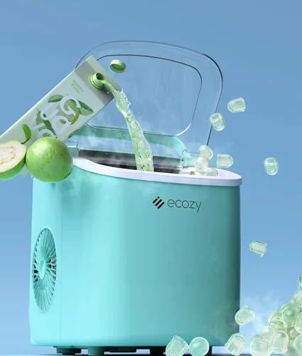 Miniatura 7 de ecozy Máquina de hielo portátil para encimera, 9 cubos listos en 6 minutos, 26 libras en 24 horas, máquina autolimpiante con bolsas de hielo/cuchara