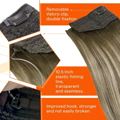 Miniatura 3 de Sunny Hair - Extensiones de cabello humano con banda invisible, color marrón a marrón claro con rubio medio (#3/8/22), 12 pulgadas