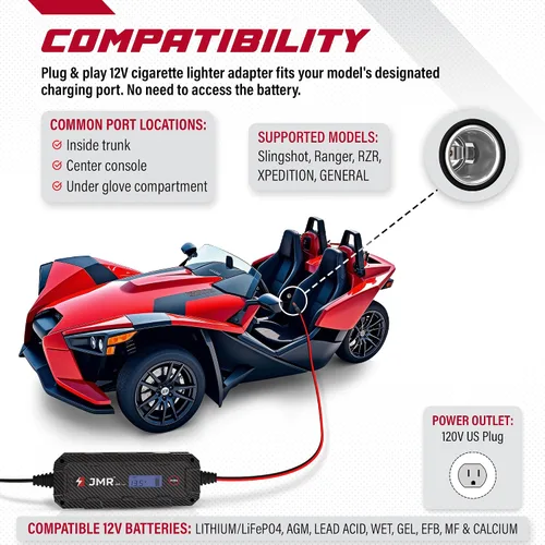 Miniatura 2 de Cargador de batería JMR para Polaris Slingshot Ranger RZR Xpedition General Sportsman todos los modelos, cargador de goteo, acondicionador