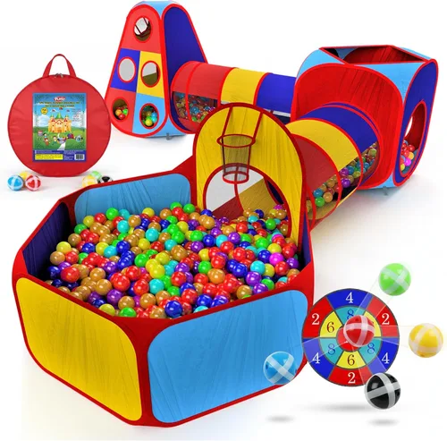 Miniatura 13 de Playz Tienda de campaña desplegable de 5 piezas para niños, túnel de gateo y pozo de pelotas con aro de baloncesto para niños, niñas, bebés y niños
