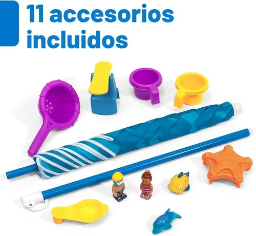 Miniatura 7 de Step2 Mesa de agua marítima para derrame y salpicadura, juego sensorial de dos niveles para actividades de agua y arena, viene con paraguas