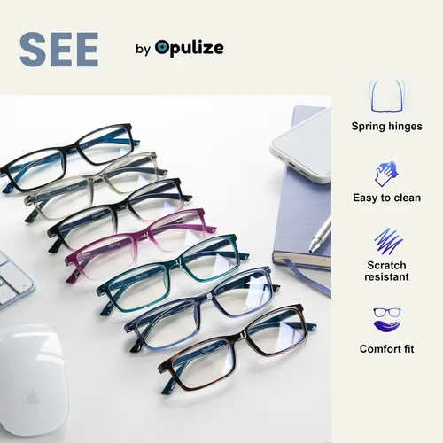 Miniatura 4 de OPULIZE SEE Gafas de Lectura con Bloqueo de Luz Azul para Mujeres y Hombres, Marco Estrecho, Bisagras de Resorte, Gafas para Computadora