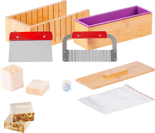 VEVOR Kit de fabricación de jabón, caja de corte de bambú y caja interior con molde de silicona, cortador recto de acero inoxidable y cortador