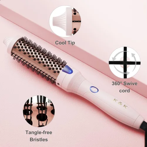 Miniatura 4 de K&K Rizador de pelo iónico de turmalina de 1.25 pulgadas para rizos sueltos y de volumen, peinado térmico de cabello largo, doble voltaje Rosa
