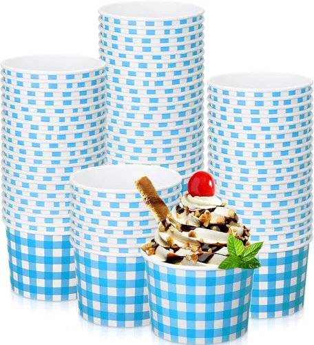 Miniatura 8 de Sieral Paquete de 50 tazas de papel de helado de guingán de 9 onzas, cuencos desechables de picnic, postre de búfalo a cuadros, cuenco de papel a