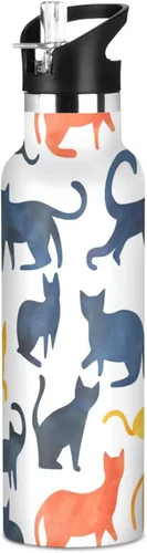 Miniatura 23 de Art Exotic Shorthair Cats Pink Double Wall Vacuum Insulated Bottles Water Bottles With Straws Leak-proof BPA-Free Leak Proof for Gym Sports