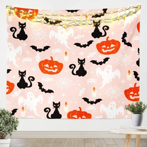 Miniatura 30 de Feelyou Halloween Wall Art for Bedroom Living Room Cartoon Ghost Tapestry Decoration for Kids Boys Girls Red Tapestry Wall Hanging Ghost Festival
