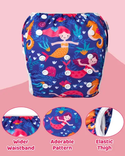 Miniatura 49 de Alva, Pañales de bebé para nadar, paquete de 2 unidades, talle único, reutilizable, lavable y ajustable de 0 a 36 meses. Tamaño de 10 a 40 lbs