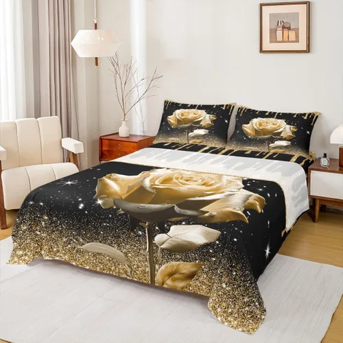 Miniatura 8 de Manfei Juego de sábanas de rosas rosas 3D tamaño individual, juego de ropa de cama brillante con purpurina rosa para decoración de habitación
