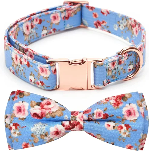Miniatura 9 de Collar ajustable con moño para perros con patrones bonitos estampados, collares suaves para mascotas para perros pequeños, medianos y grandes