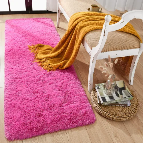 Alfombra Corredor Suave de Pelo Largo para Dormitorio, 2 x 6 pies, alfombras esponjosas con parte inferior antideslizante para pasillo, junto a la