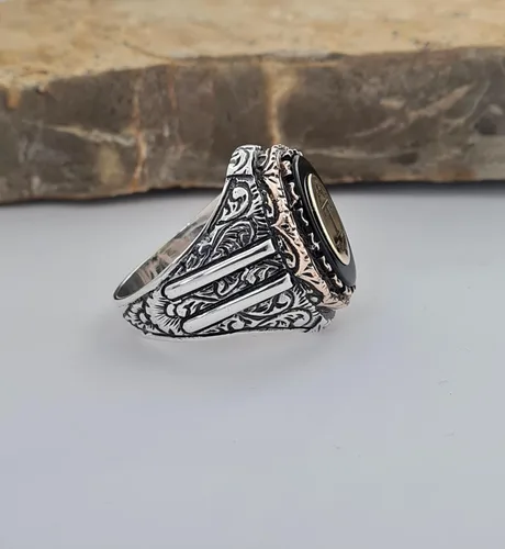 Miniatura 6 de Custom Personalized Letter Ring, Beautiful Handcrafted Personalized 925K Solid Sterling Silver Onyx Stone Men's Ring RP77