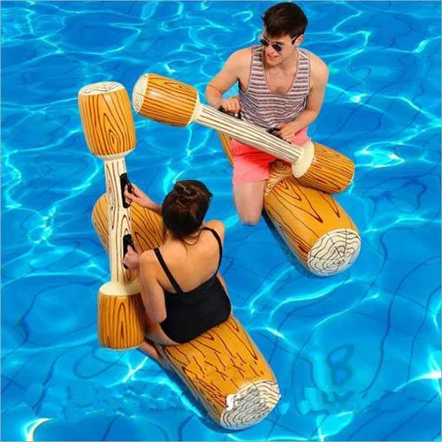 Juguetes hinchables para el agua, dos troncos flotantes hinchables y dos palos también inflables para golpearse, Amarillo, L