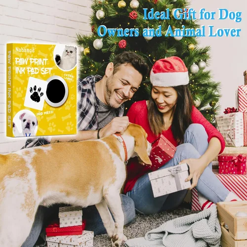 Miniatura 7 de Nabance Kit de impresión de huellas sin tinta para perros, gatos con 2 almohadillas redondas de tinta y 2 marcos de papel, kit de huellas de manos