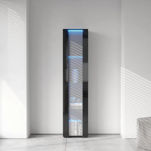 Miniatura 10 de Holaki Aparador LED de 67 pulgadas de alto con estantes de vidrio de 3 niveles, vitrina lateral frontal de alto brillo para oficina en casa, sala