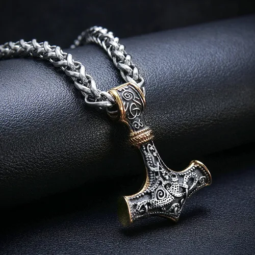 Miniatura 2 de BAVIPOWER Colgante de oro de 18 quilates Mjolnir nórdico vikingo martillo de Thors para hombres y mujeres acero inoxidable 316L joyería escandinava