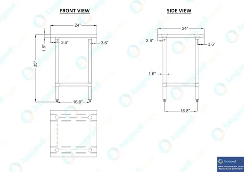 Miniatura 5 de Mesa de trabajo con/sin 4 ruedas ruedas de acero inoxidable mesa de trabajo de preparación de alimentos 24" X 24". Certificado NSF (sin ruedas)
