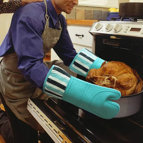 Miniatura 6 de Guantes de horno resistentes al calor de 550 grados, guantes de silicona para horno, 1 par, guantes de horno profesionales extra largos, aptos