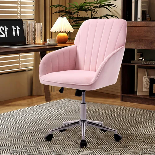 Miniatura 20 de Beige Small Office Chair, Chenille Cute Swivel Vanity Makeup Desk Chair with Wheels for Teens Women Girls, Comfy Adjustable Computer Chairs for