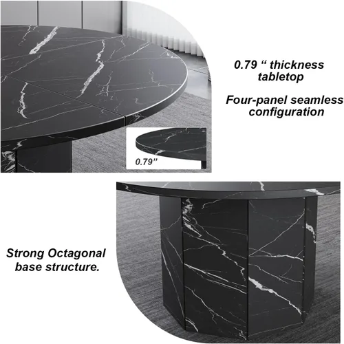 Miniatura 3 de HSH Mesa de comedor redonda para 4-6 personas, mesa de cocina de mármol sintético negro de 47", mesa de comedor moderna de madera para sala de estar