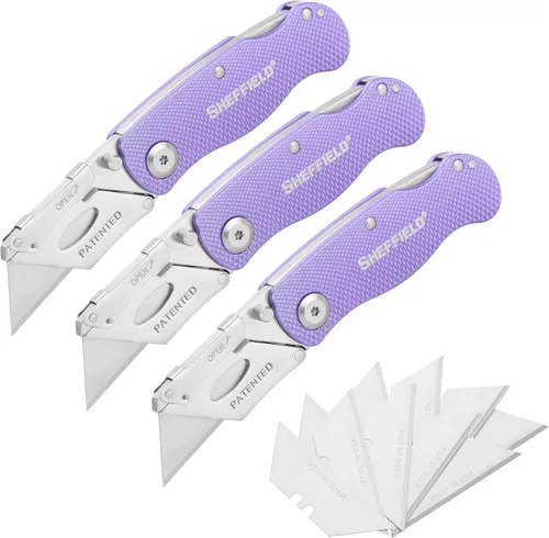 Miniatura 16 de Sheffield 12514 Cuchillo Utilitario Plegable Paquete de 3, Rellenos para Calcetines, Regalos para Hombres, Regalos para Papá, Hojas de Cuchillo