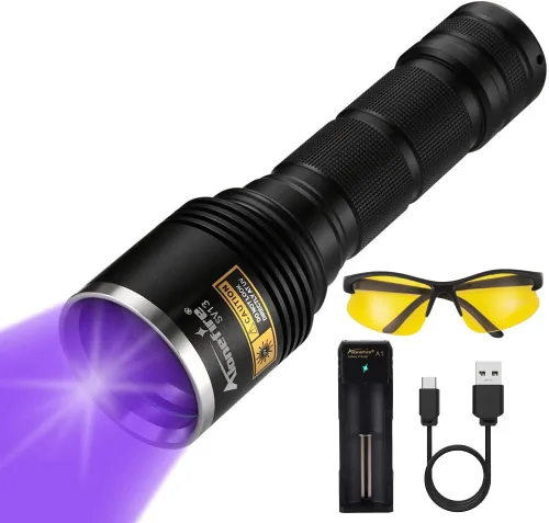 ALONEFIRE SV13 15W 365nm Linterna UV recargable lámpara de madera ultravioleta potente luz negra para detector de orina de mascotas, resina,