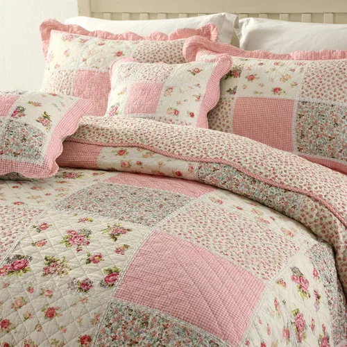 Miniatura 2 de ABREEZE Juego de edredón de algodón con diseño floral de rosa desgastada, juego de ropa de cama victoriana, juego de edredón floral, Rosa Rosa