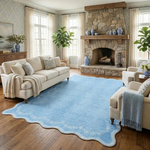 Miniatura 9 de GarveeHome Alfombra de entrada festoneada, 2 x 3, color azul sólido, lavable, alfombra floral para entrada interior, alfombra floral antideslizante
