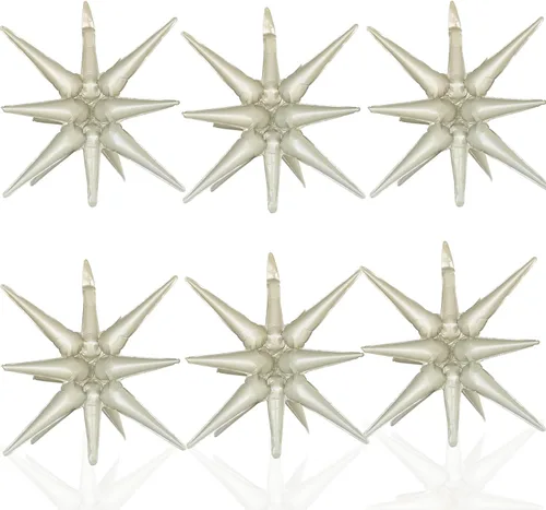 Miniatura 24 de 6 Globos de Papel de Aluminio con Forma de Estrella Negra de Una Pieza, Globo de Estrella de 14 Puntas 4D Cono Starburst de Mylar de 22 Pulgadas