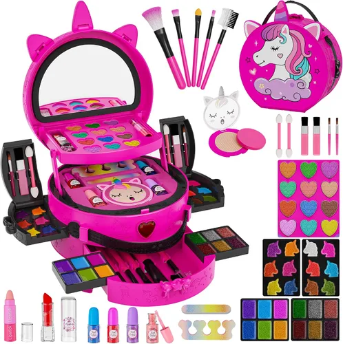 Miniatura 11 de 59 Pcs Kids Makeup Kit for Girls, Real Washable Toddler Makeup Set with Mirror, Princess Pretend Play Cosmetic Vanity Case Toy, Birthday Gifts for 3