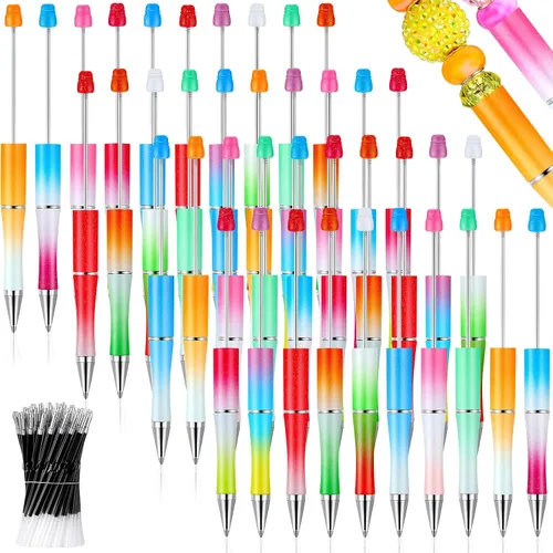 Miniatura 11 de Crtiin Kit de 100 bolígrafos de plástico con cuentas de 50 cuentas, con 50 recambios para manualidades, regalo para oficina (negro)