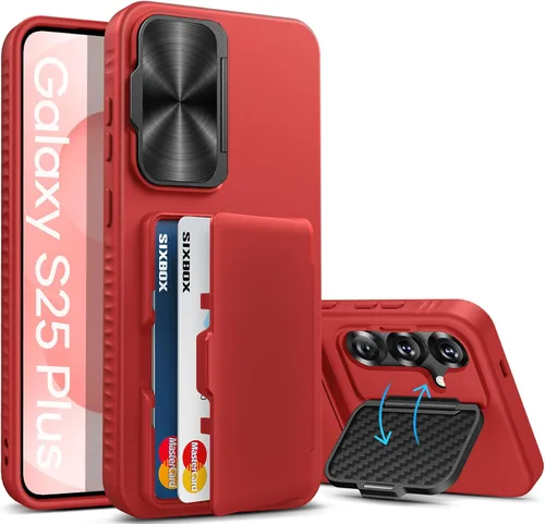 Miniatura 23 de Funda para Samsung Galaxy S25 FE, tarjetero integrado, soporte y cubierta para lente, prueba de caídas de grado militar, borde de silicona suave
