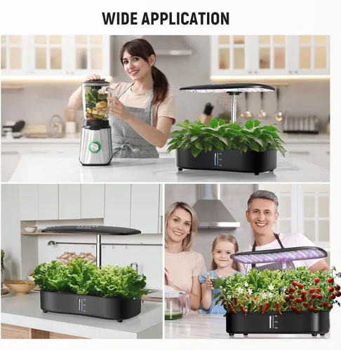 Miniatura 8 de NEEWER Basics - Kit de sistema de cultivo hidropónico con luz LED para plantas, 3 modos de crecimiento/12 vainas/temporizador/LCD/bomba silenciosa