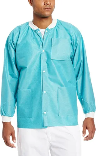 Miniatura 8 de Paquete de 10 chaquetas desechables de laboratorio, chaqueta médica reutilizable hasta la cadera, unisex, con puños de punto y bolsillos