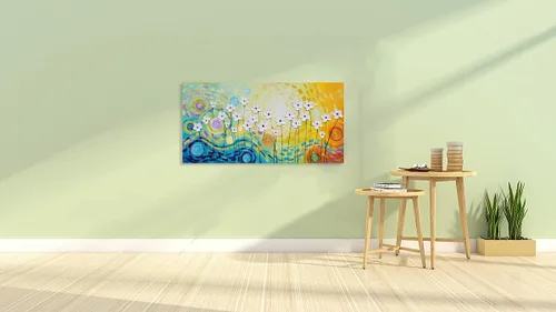 Miniatura 4 de YHSKY ARTS - Pinturas de flores blancas al óleo con textura pintada a mano, lienzo moderno y colorido, arte de pared contemporáneo, imágenes
