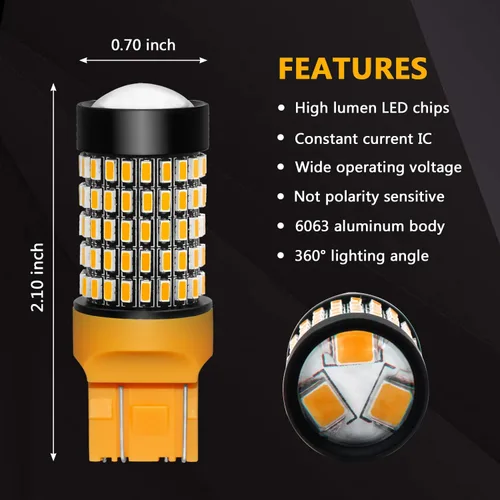Miniatura 4 de PHINLION 7443 7444 - Bombillas LED ámbar para intermitentes súper brillantes, 2800 lúmenes, 103-SMD, doble filamento, T20, WY21W, 7440NA, 7444NA