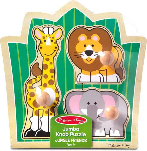 Miniatura 6 de Melissa & Doug Jungle Friends - Rompecabezas de animales de safari con pomo gigante, rompecabezas de clavijas de madera para niños pequeños, juguete