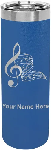 Miniatura 10 de LaserGram Vaso delgado aislado al vacío de 22 onzas, notas musicales, grabado personalizado incluido (negro)