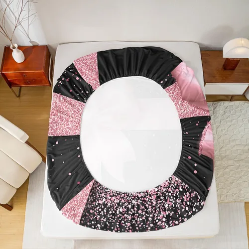 Miniatura 6 de Castle Fairy Juego de sábanas con lazo, juego de sábanas de diamante con purpurina para niños, juego de ropa de cama rosa y negro para niños