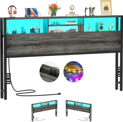 Miniatura 23 de Cabecero Aheaplus para Cama Individual con Almacenamiento, Cabeceros con Enchufes, Puertos USB y Luz LED, Cabecero Individual Solo, Altura