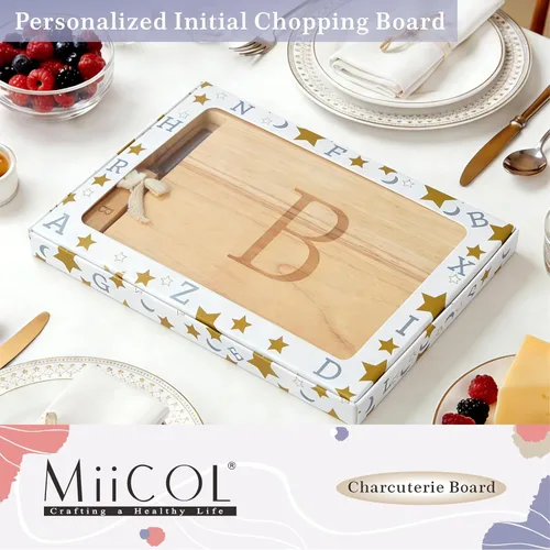 Miniatura 5 de Miicol Tabla de madera para charcutería, tabla de queso con monograma de 10 pulgadas, tabla de cortar inicial personalizada con esparcidor, regalo