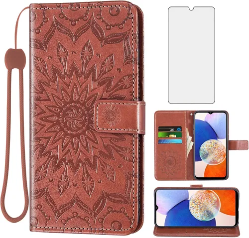 Miniatura 11 de Asuwish Funda de teléfono para Samsung Galaxy A14 5G con protector de pantalla de vidrio templado y funda delgada de piel de girasol, soporte