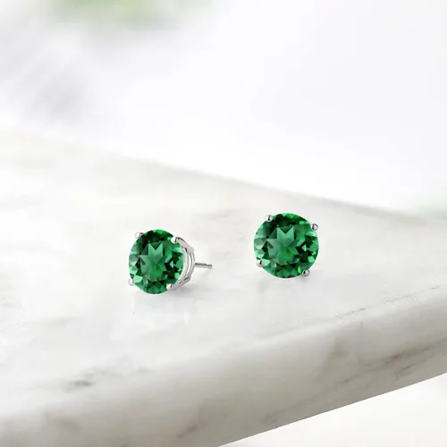 Miniatura 127 de Gem Stone King Aretes de plata de ley 925 con piedra natal redonda de 0.276 in para mujer
