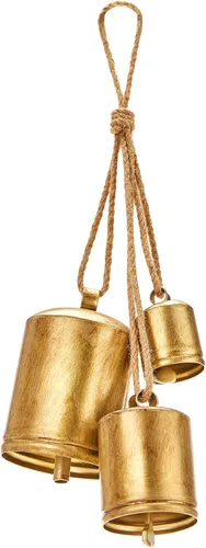 Campanillas de Navidad para Decoraciones, Estilo Vintage Rústico, Conjunto de Adornos Colgantes de Latón Shabby Chic de 3 Piezas (Latón)