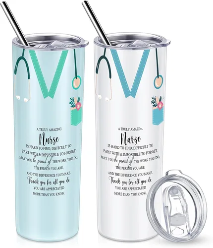 Miniatura 7 de Sabary Cna Week Gifts - Vaso de acero inoxidable de 20 onzas a granel con tapa y letrero de estetoscopio para mujeres, estudiantes de graduación