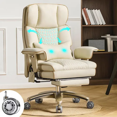 Miniatura 10 de Silla de oficina resistente con reposapiés de respaldo alto, silla de oficina de piel sintética con soporte lumbar ajustable, silla de escritorio