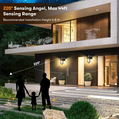 Miniatura 5 de Farol de pared con sensor de movimiento para exteriores, del anochecer al amanecer, impermeable, con vidrio sembrado, lámpara de montaje en pared
