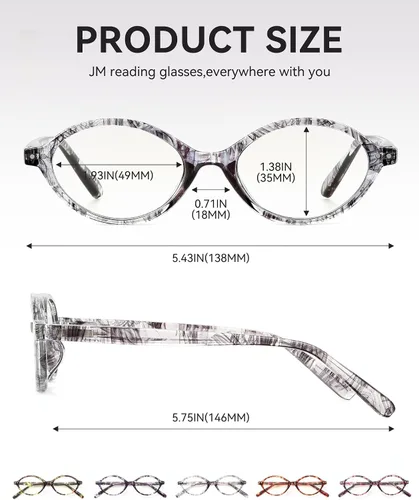 Miniatura 6 de JM - Paquete de 5 lentes de lectura ovalados para mujer, elegantes lentes de bloqueo de luz azul para computadora con bisagras de resorte